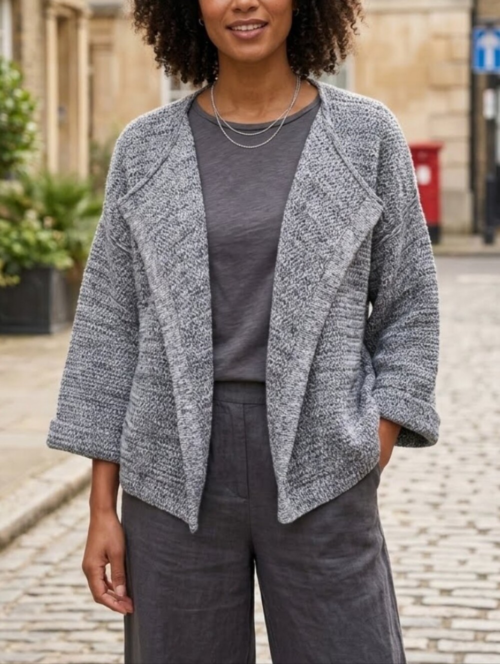 Wrap LONDON Lagenlook Woven Cotton Sustainable Open Front Cropped Cardigan